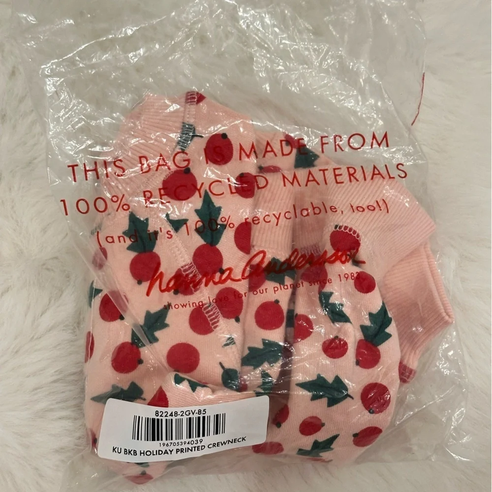 NWT Hanna Andersson Pink Holly Berry Christmas Holiday Festive Sweatshirt 2T